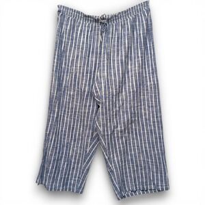 Ashley Stewart Pull On Wide Leg Cotton Pants 26/28 Blue White Silver Stripe